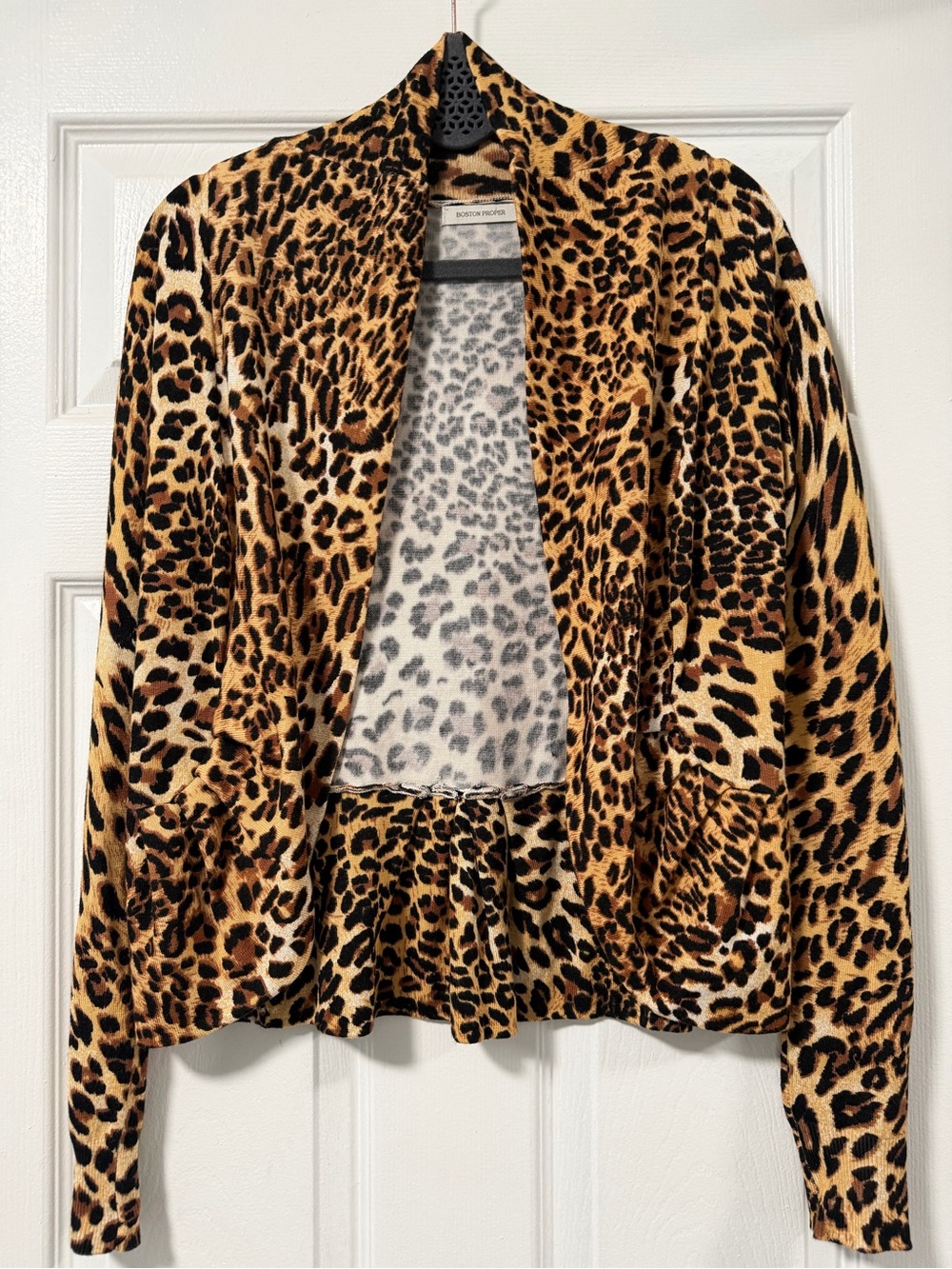 Boston Proper Leopard Print Peplum Cardigan Jacket Women’s XS Animal Print